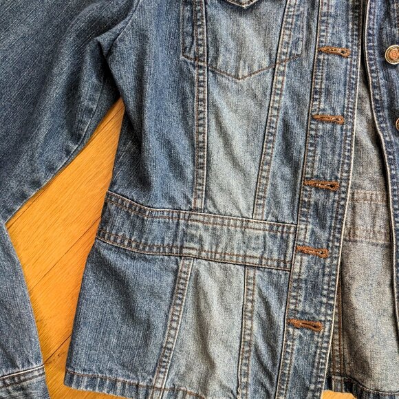 Denim Jacket with Vintage Quilt Patch - SZ M - Picture 3 of 8